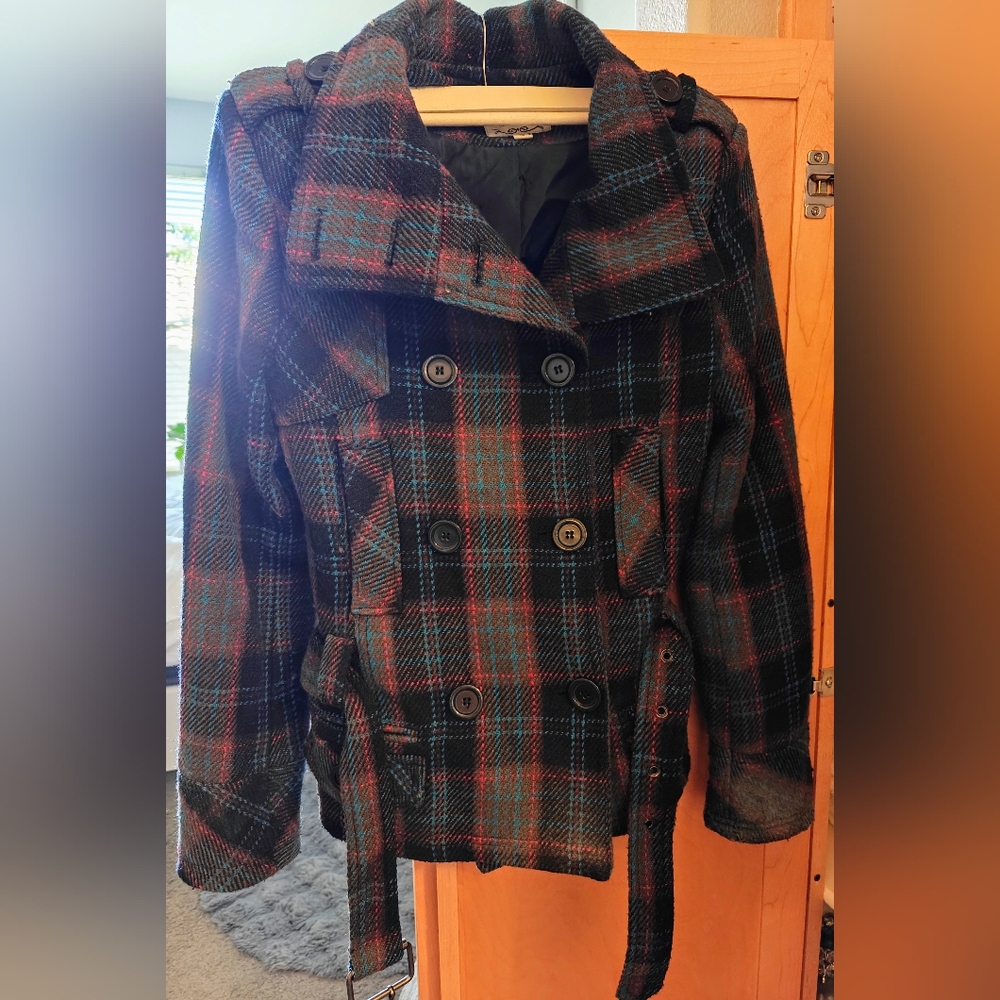 Levi's Black and Blue Pea Coat with Wide Lapel